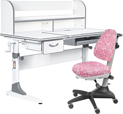 Anatomica Study-120 Lux + надстройка + органайзер + ящик с розовым креслом Бюрократ KD-2 с цветами и сердцами (белый/серый)