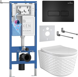 Унитаз Roxen Vine Tornado в комплекте с инсталляцией StounFix Dual Fresh 6 в 1 979001 (кнопка: черный матовый)