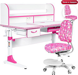Anatomica Study-120 Lux + надстройка + органайзер + ящик с розовым креслом Ragenta с принцессами и сердечками (белый/розовый)