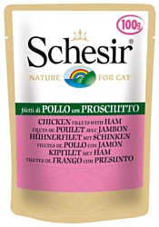 Schesir (0.1 кг) 1 шт. Кусочки в желе. Куриное филе с ветчиной для кошек