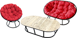 M-Group Мамасан, Папасан и стол 12130406 (черный/красная подушка)