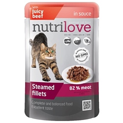 Nutrilove (0.085 кг) 1 шт. Cats - Steamed fillets with juicy beef in sauce