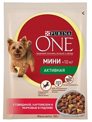 Purina ONE (0.1 кг) 1 шт. МИНИ Активная с Говядиной, картофелем и морковью в подливе