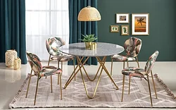 Кухонный стол Halmar Bonello 120x120 (мрамор/золотой)
