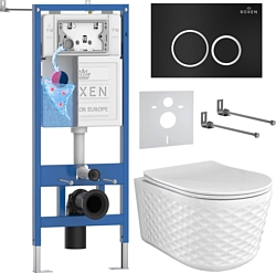Унитаз Roxen Vine Tornado в комплекте с инсталляцией StounFix Dual Fresh 6 в 1 979008 (кнопка: черный матовый)