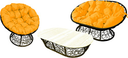 M-Group Мамасан, Папасан и стол 12140211 (коричневый ротанг/желтая подушка)