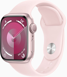 Apple Watch Series 9 41 мм (алюминиевый корпус, розовый/розовый, спортивный силиконовый ремешок S/M)