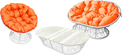M-Group Мамасан, Папасан и стол 12140107 (белый ротанг/оранжевая подушка)
