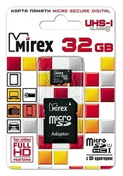 Карта памяти Mirex microSDHC Class 10 UHS-I U1 32GB + SD adapter