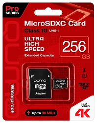 Карта памяти Qumo microSDXC class 10 UHS Class 3 256GB + SD adapter