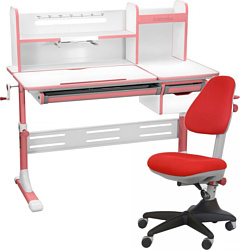 Anatomica Genius + надстройка + выдвижной ящик + подставка для книг с креслом Бюрократ KD-2 цвета красный (белый/розовый)