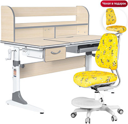 Anatomica Study-120 Lux + надстройка + органайзер + ящик с желтым креслом Ragenta с обезьянками (клен/серый)