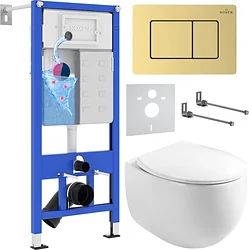 Унитаз Roxen Egg в комплекте с инсталляцией StounFix Dual Fresh 6 в 1 968475 (кнопка: брашированное золото)