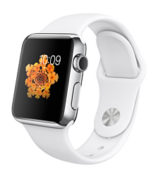 Apple Watch 38mm Stainless Steel with White Sport Band (MJ302)