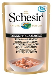 Schesir (0.05 кг) 30 шт. Кусочки в желе. Тунец с лососем. Влажный корм для кошек