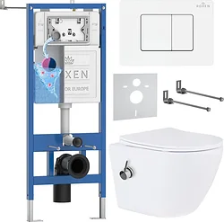Унитаз Roxen Antares Bidet в комплекте с инсталляцией StounFix Dual Fresh 6 в 1 868648 (кнопка: брашированное золото матовая)
