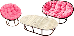 M-Group Мамасан, Папасан и стол 12130208 (коричневый/розовая подушка)