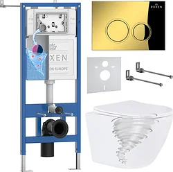 Унитаз Roxen Antares Tornado Long в комплекте с инсталляцией StounFix Dual Fresh 6 в 1 868431 (кнопка: золото глянцевая)