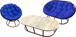 M-Group Мамасан, Папасан и стол 12130210 (коричневый/синяя подушка)