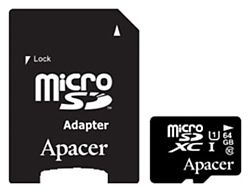 Apacer microSDXC Card Class 10 UHS-I U1 64GB + SD adapter