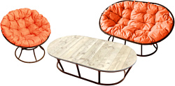 M-Group Мамасан, Папасан и стол 12130207 (коричневый/оранжевая подушка)