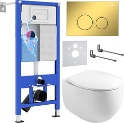 Унитаз Roxen Egg в комплекте с инсталляцией StounFix Dual Fresh 6 в 1 968031 (кнопка: золото глянцевое )