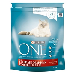 Purina ONE (0.75 кг) 8 шт. Для стерилизованных кошек и котов с Говядиной и пшеницей