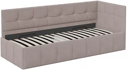 Кровать Трия Грей c мягкой обивкой с ПМ 80x200 (велюр Galaxy серо-бежевый)