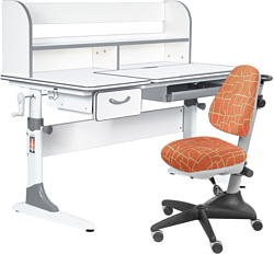 Anatomica Study-120 Lux + надстройка + органайзер + ящик с оранжевым креслом Бюрократ KD-2 жирафы (белый/серый)