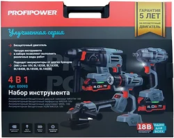 Гайковерт Profipower ProfiSet-4F18 E0093 (шуруповерт, гайковерт, болгарка, перфоратор, 2 АКБ, кейс)