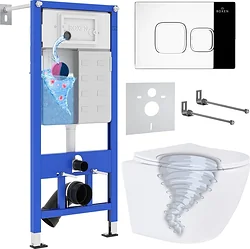 Унитаз Roxen Antares Tornado Long в комплекте с инсталляцией StounFix Dual Fresh 6 в 1 868434 (кнопка: хром глянцевый глянцевая)