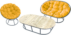 M-Group Мамасан, Папасан и стол 12130311 (серый/желтая подушка)