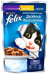 Felix Аппетитные кусочки Двойная вкуснятина с Ягненком и курицей в желе (0.085 кг) 24 шт.