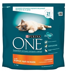 Purina ONE (1.5 кг) Для взрослых кошек с Курицей и цельными злаками