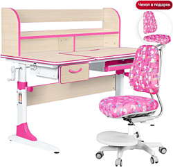 Anatomica Study-120 Lux + надстройка + органайзер + ящик с розовым креслом Ragenta с цветными сердцами (клен/розовый)