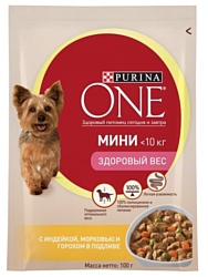 Purina ONE (0.1 кг) 24 шт. МИНИ Здоровый вес с Индейкой, морковью и горохом в подливе