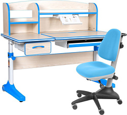 Anatomica Uniqa + надстройка + подставка для книг с голубым креслом Бюрократ KD-2 (клен/голубой)