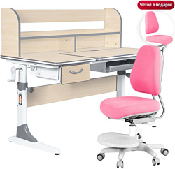 Anatomica Study-120 Lux + надстройка + органайзер + ящик с розовым креслом Ragenta (клен/серый)