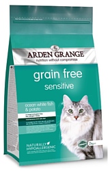 Arden Grange (2 кг) Adult Cat Sensitive океаническая белая рыба и картофель сухой корм беззерновой, для взрослых кошек с деликатным желудком и/или чувствительной кожей