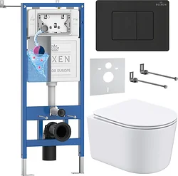 Унитаз Roxen Simple Compact в комплекте с инсталляцией StounFix Dual Fresh 6 в 1 868597 (кнопка: оружейная сталь матовая)