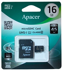 Apacer microSDHC Class 10 UHS-I U1 (R45 MB/s) 16GB + SD adapter