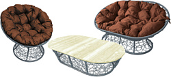 M-Group Мамасан, Папасан и стол 12140305 (серый ротанг/коричневая подушка)