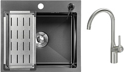 Saniteco 5045 Nano + смеситель Spike (с сифоном, дозатором и коландером)