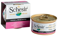 Schesir (0.085 кг) 1 шт. Кусочки в желе. Тунец с ветчиной. Консервы для кошек