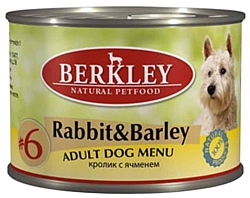Berkley (0.2 кг) 6 шт. Паштет для собак #6 Кролик с ячменем