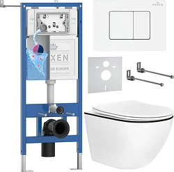 Унитаз Roxen Antares Black в комплекте с инсталляцией StounFix Dual Fresh 6 в 1 868551 (кнопка: белый глянцевая)