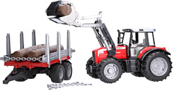 Bruder Massey Ferguson + Frontloader and timber trailer 02046