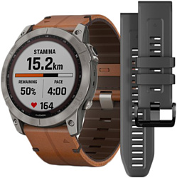 Garmin Fenix 7X Sapphire Solar (кожаный ремешок)