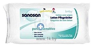 Фотографии Sanosan Baby pure+sensitive с лосьоном, 64 шт