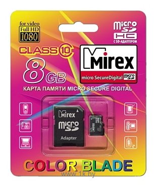 Фотографии Mirex microSDHC Class 10 8GB + SD adapter